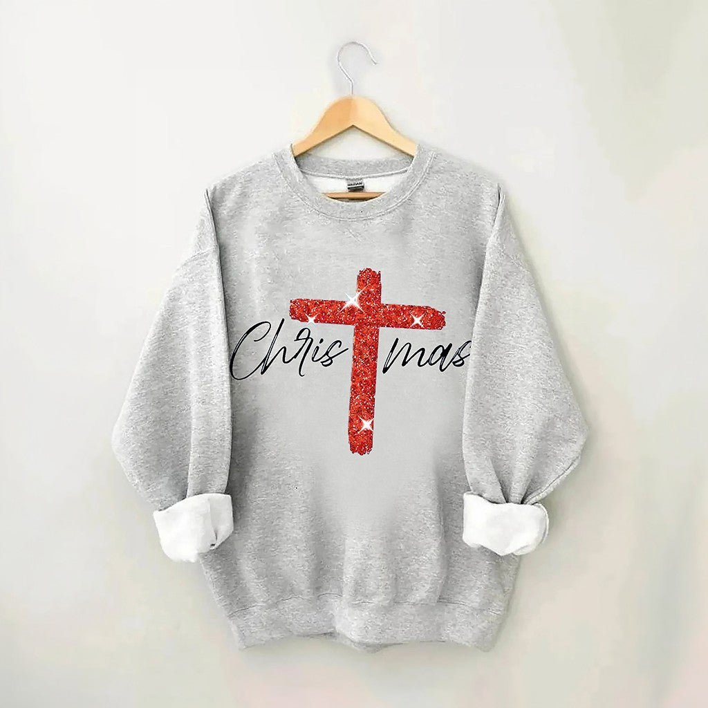 Retro Christmas Faith Cross Print Sweatshirt