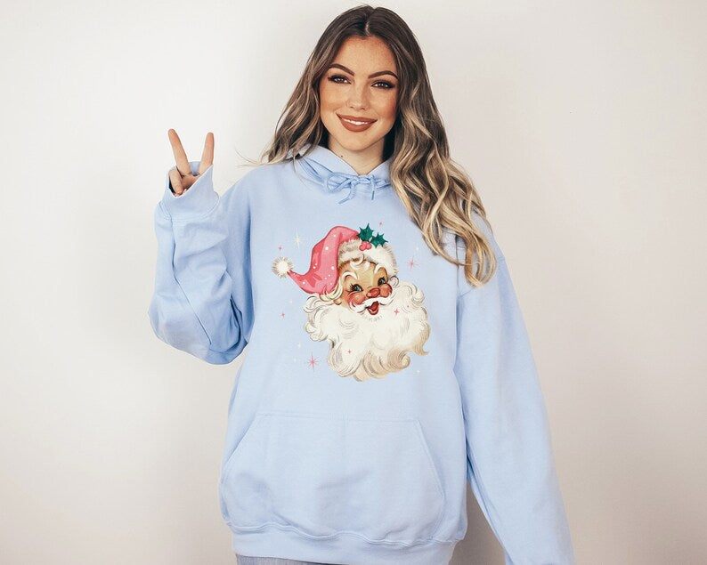 Retro Pink Santa Christmas Hoodie