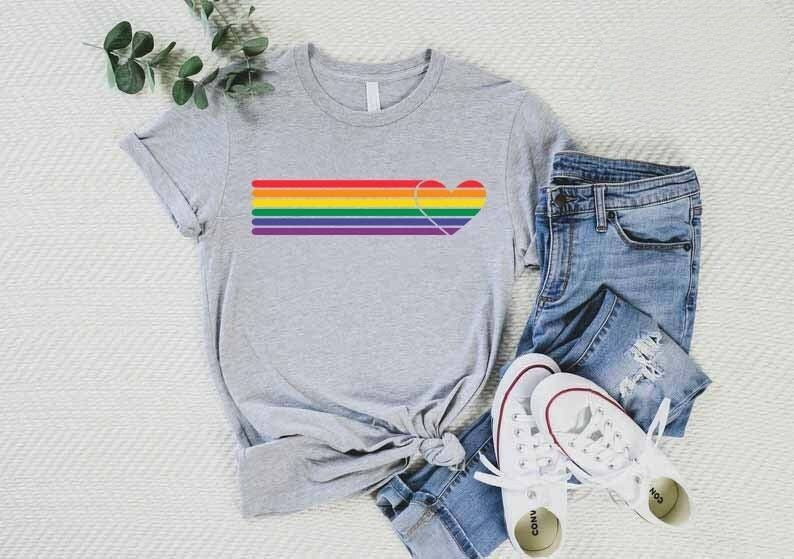 Rainbow Heart Print Casual T-shirt