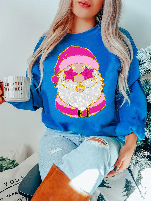 Santa with Pink Sunglasses Trendy Sweatshirt